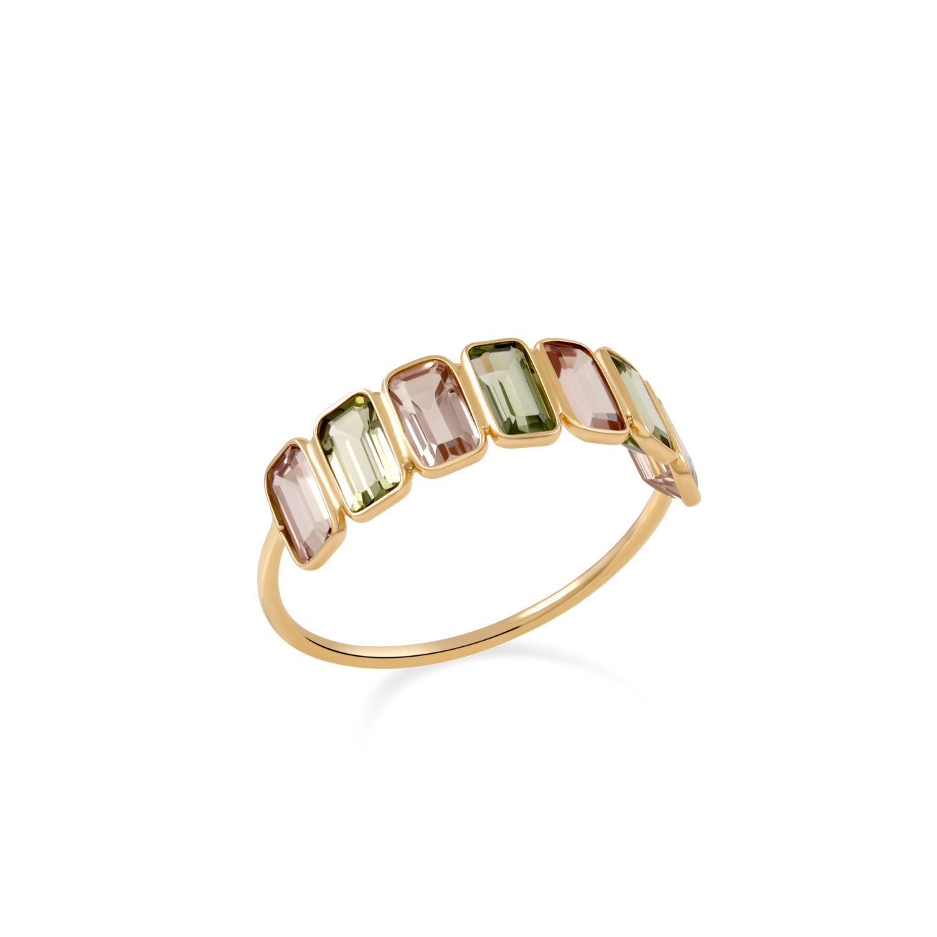 Tourmaline Multi Color Emerald Cut Ring