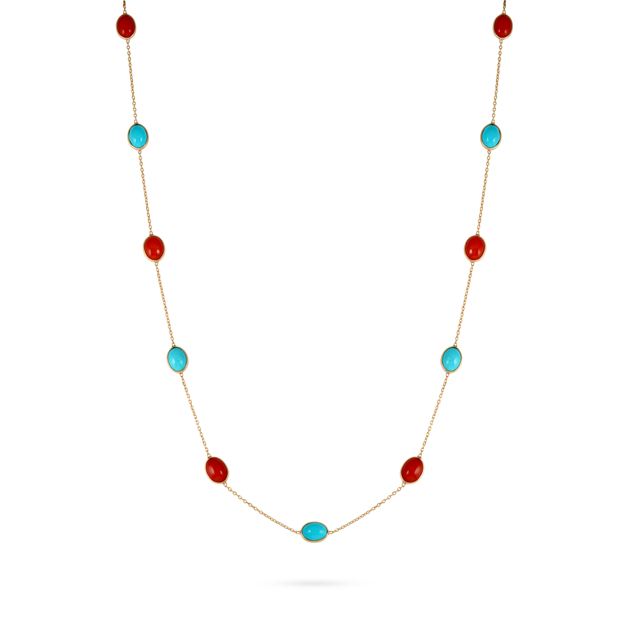 Turquoise and Coral Multi-Stone Necklace